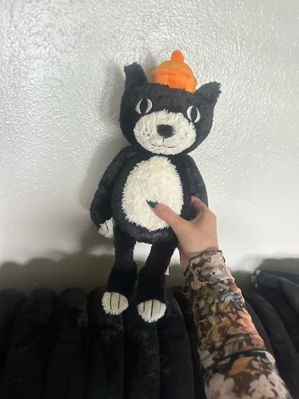 Jellycat Jack Black & White Cat Plush Toy with Orange Hat - Soft Pet Friend - Picture 2 of 4